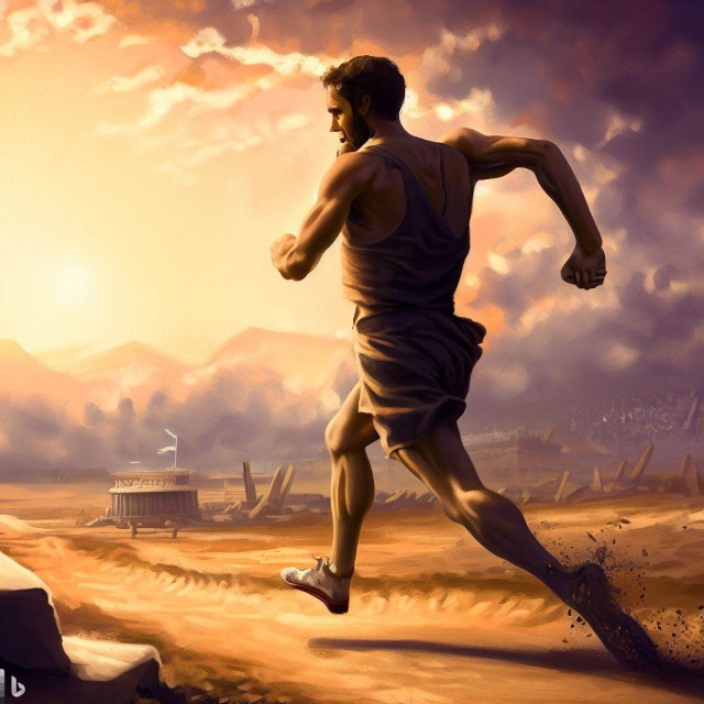 Pheidippides läuft nach der Schlacht von Marathon von Marathon nach Athen
