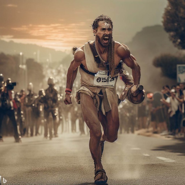 Pheidippides läuft nach der Schlacht von Marathon von Marathon nach Athen