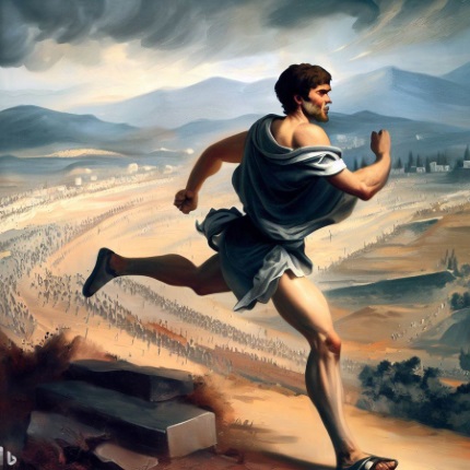 Pheidippides läuft nach der Schlacht von Marathon von Marathon nach Athen