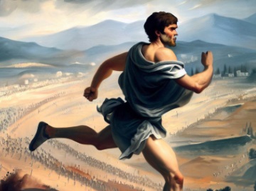 Pheidippides läuft nach der Schlacht von Marathon von Marathon nach Athen
